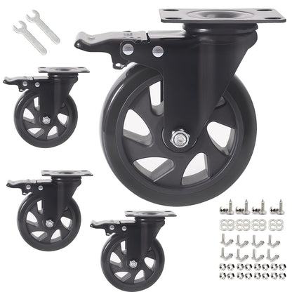 5 Inch Caster Wheels, Casters Set of 4, Heavy Duty Casters with Brake 2200 Lbs,Swivel Caster Wheels with Top Plate, Industrial Caster Wheels for Workbench, Cart, Furniture