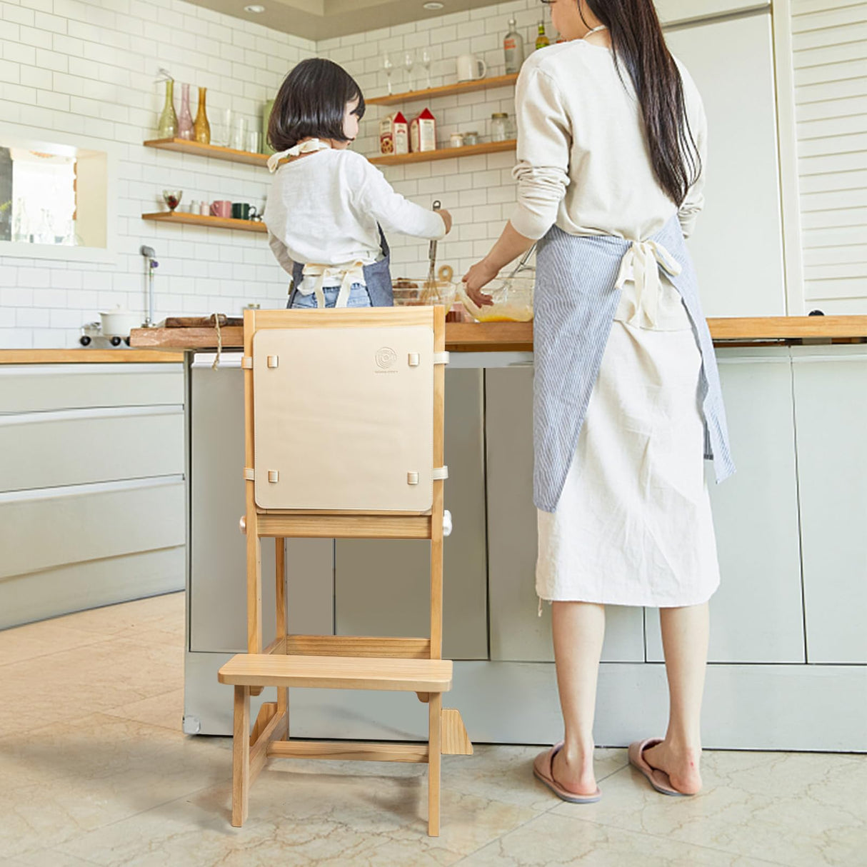 WOOD CITY Toddler Standing Tower, 3 Adjustable Heights Kids Kitchen Step Stool with CPC Certification, Equipped with Removable Safety Anti-Fall Net, Suitable for 18 Months and Up (Natural) WOOD CITY