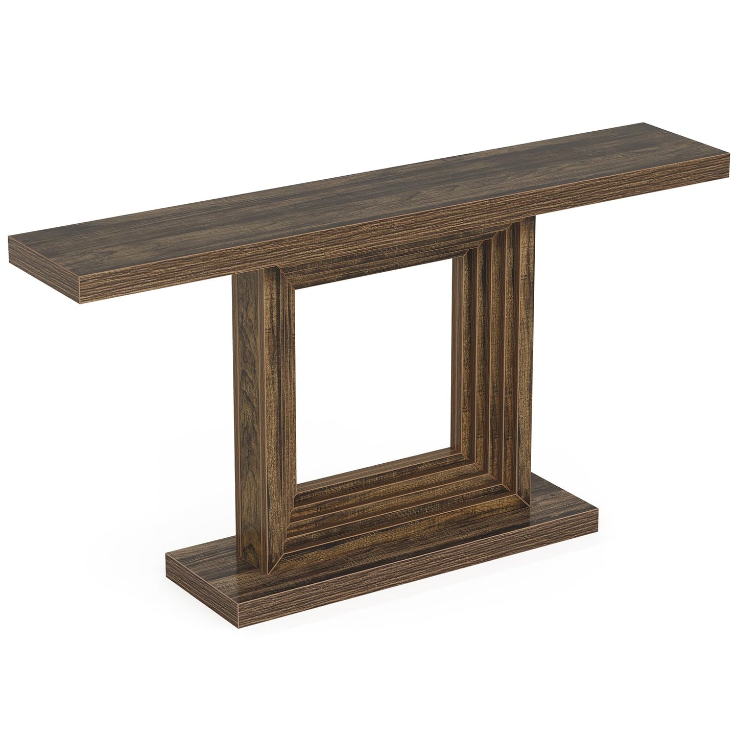 Tribesigns 55-Inch Console Table for Entryway, Farmhouse Hallway Foyer Table with Unique Square Cutout Base, Long Wood Console Table for Living Room, Entrance, Brown - WoodArtSupply