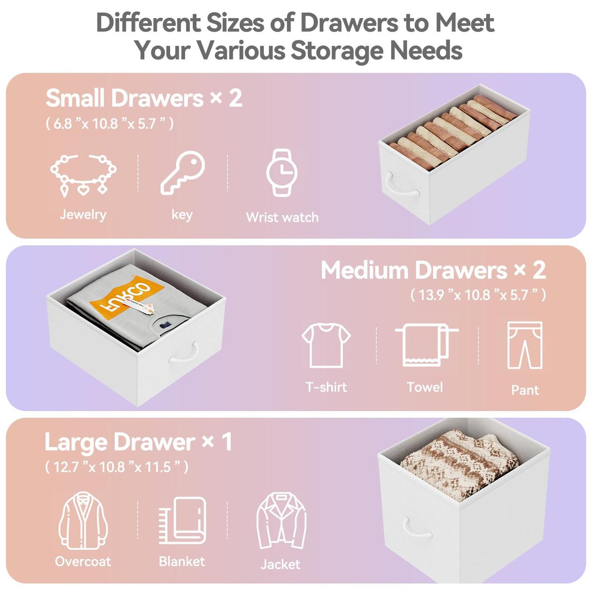 Furnulem Dresser for Bedroom Organization Fabric Dresser Units with 5 Storage Drawers Sturdy 2 Tier Shelf Large Space Dresser Bedroom Dresser for Hallway Entryway Dorm White Furnulem