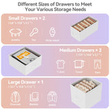 Furnulem Dresser for Bedroom Organization Fabric Dresser Units with 5 Storage Drawers Sturdy 2 Tier Shelf Large Space Dresser Bedroom Dresser for Hallway Entryway Dorm White Furnulem