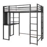 DHP Abode Space-Saving Twin Metal Loft Bed with Desk and Shelves - Black DHP