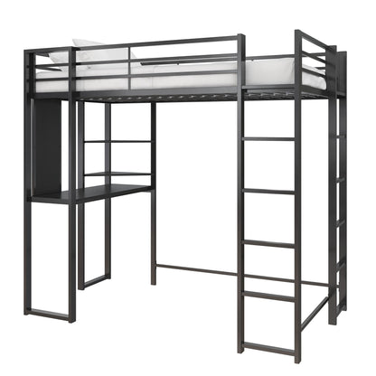 DHP Abode Space-Saving Twin Metal Loft Bed with Desk and Shelves - Black