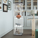 HomVent 4-Shelf Glass Door Cabinet Display, Curio Cabinet, Square Tower Display With Door for Home (Black) HomVent