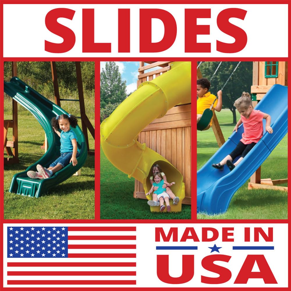 Swing-N-Slide PB 9241-1 Knightsbridge Wooden Swing Set with Slide, Swings, Glider, Climbing Wall, Green Slide - WoodArtSupply