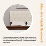 alazyhome Upholstered Platform Twin Size Bed Frame with Adjustable Button Tufting Headboard Wooden Slats Support No Noise Easy Assembly Beige Velvet alazyhome
