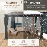 10'x10' Lean to Gazebo, Wall Mounted Gazebo with Aluminum Frame, Curtains and Netting for Patio,Decks, Garden and Lawn HOWSVN