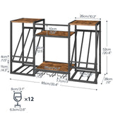 HOOBRO Wall Mounted Wine Rack, 3-Tier Wall Wine Rack, Floating Shelf with Wine Glass and Bottle Holders, Display Storage Shelf, for Dining Room, Kitchen, Living Room, Rustic Brown and Black BF23BJ01 HOOBRO