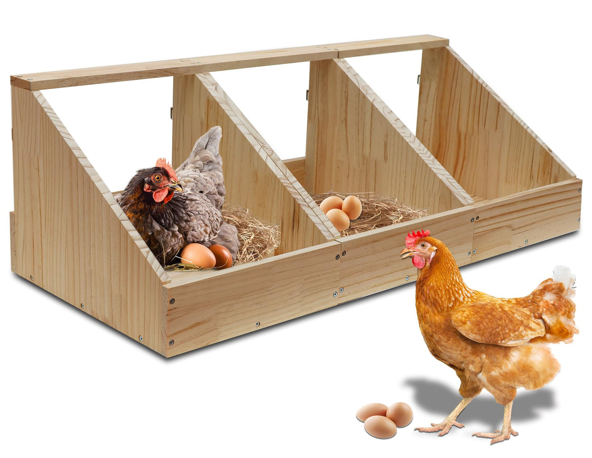 Hens Nesting Box, 3 Packs Single Compartment Solid Wood Chicken Nesting Boxes for UP to 15 Hens, Large Duty Laying Nest Box for Duck and Poultry (3 Packs) CSQOO