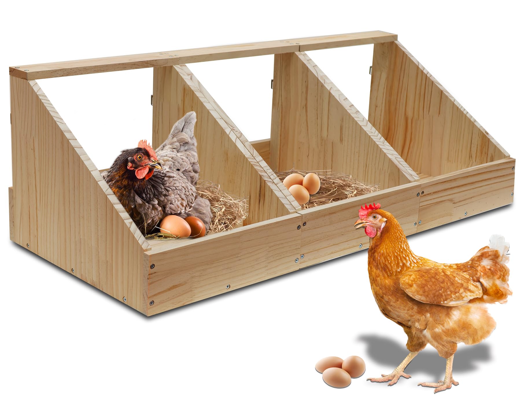 Hens Nesting Box, 3 Packs Single Compartment Solid Wood Chicken Nesting Boxes for UP to 15 Hens, Large Duty Laying Nest Box for Duck and Poultry (3 Packs) - WoodArtSupply