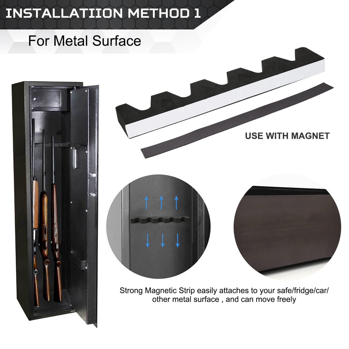 OCQOTAT Foam Gun Rack With Buttstock Base 1 Set, High Density Foam 5 Rifle Rack And Buttstock Holder With Magnetic Strip Hook For Gun Safe Accessory Storage Weapons Gun Safe Rack With Foam Padding OCQOTAT