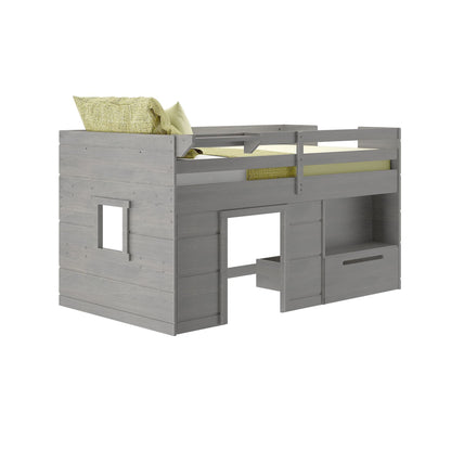 Max & Lily Driftwood Low Loft Bed Twin Size with Storage Drawer and Ladder