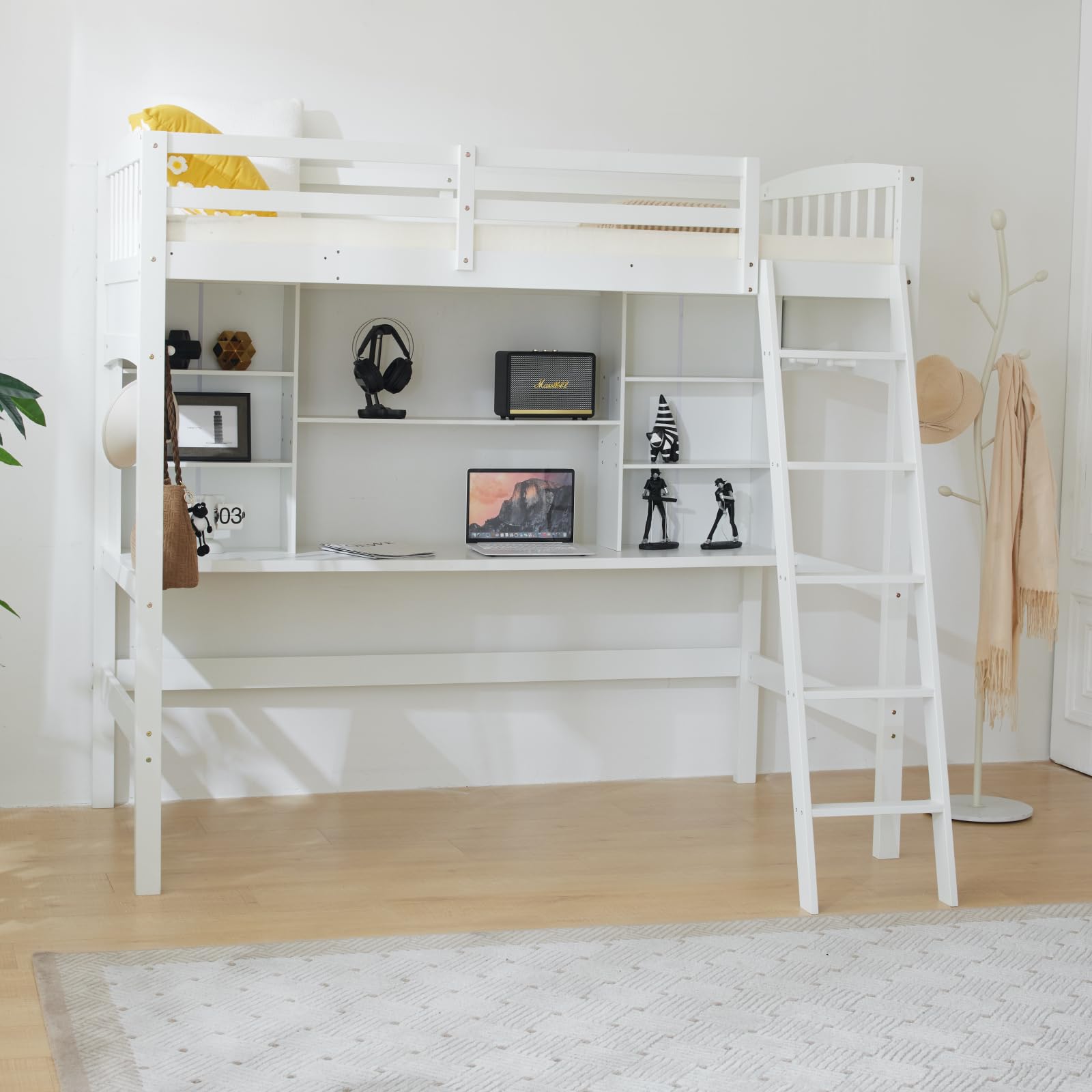 VINGLI Space-Saving Twin Loft Bed with Desk & Bookshelf for Kids and Teens - WoodArtSupply