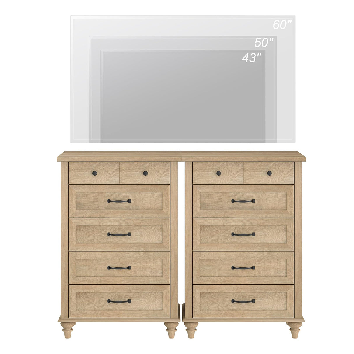 WAMPAT Wide Dresser for Bedroom with 10 Drawers, Farmhouse Chest of Drawers with Solid Wood Legs, Vertical Dresser Storage Organizer, Wooden Dressers Set for Kids Bedroom, Hallway, Oak WAMPAT