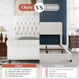 Jocisland King Size Bed Frame, Velvet Upholstered Platform Sleigh Bed with Scroll Headboard & Footboard, Button Tufted, No Box Spring Needed, White Jocisland