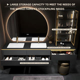 72IN Bathroom Vanities, Modern Bathroom Cabinet with Double Sink, Floating Bathroom Vanity Set with Round Light Mirror & Glass Side Cabinet, Solid Wood Vanity with Extended Makeup Table (White) LUTHXAY