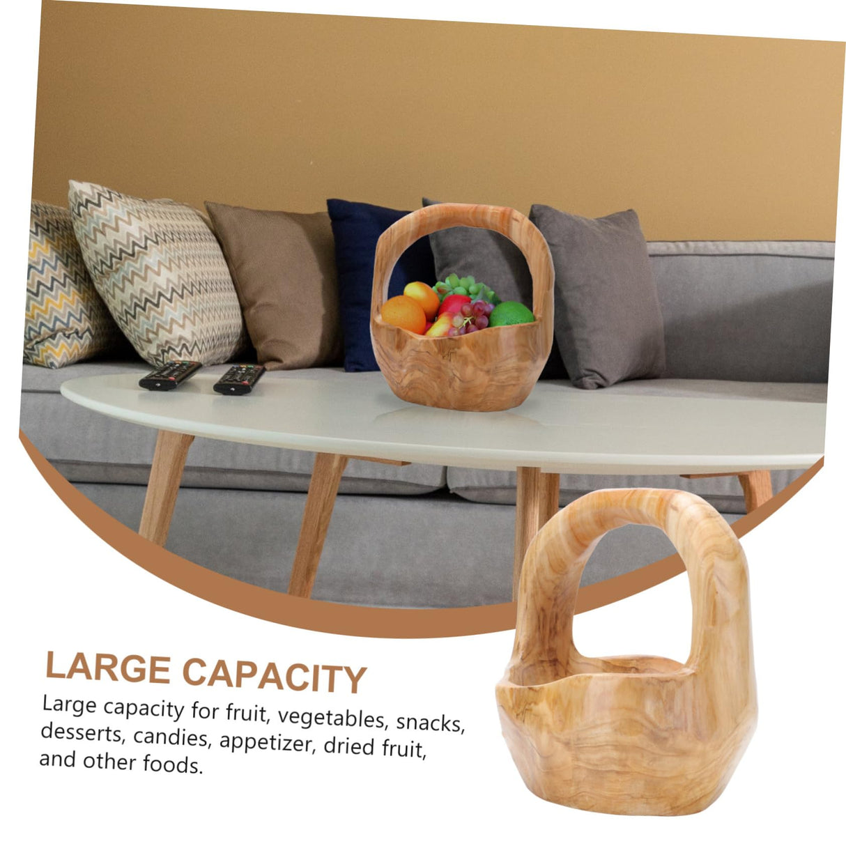 SHOWERORO 1pc Solid Wood Root Carving Fruit Basket Wood Fruit Basket with Handle Cupcake Basket Wooden Decorative Storage Basket Snack Container SHOWERORO