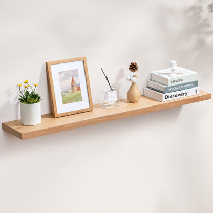 48 Inch Floating Shelves for Wall, Farmhouse Rustic Wooden 8" Deep Wall Shelves, Wall Mounted Deep Storage Shelves for Bedroom, Living Room, Kitchen, 48" W x 8" D x 1.3" H, Natural Oak Color