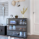 Banzeem LED Sneaker Storage with Sliding Glass Doors for Up to 9 Pairs of Shoes, Sneaker Case for Sneakerheads, Clear Shoe Boxes Stackable and Wooden Showing Shoe Rack for Space Saving, Black Banzeem