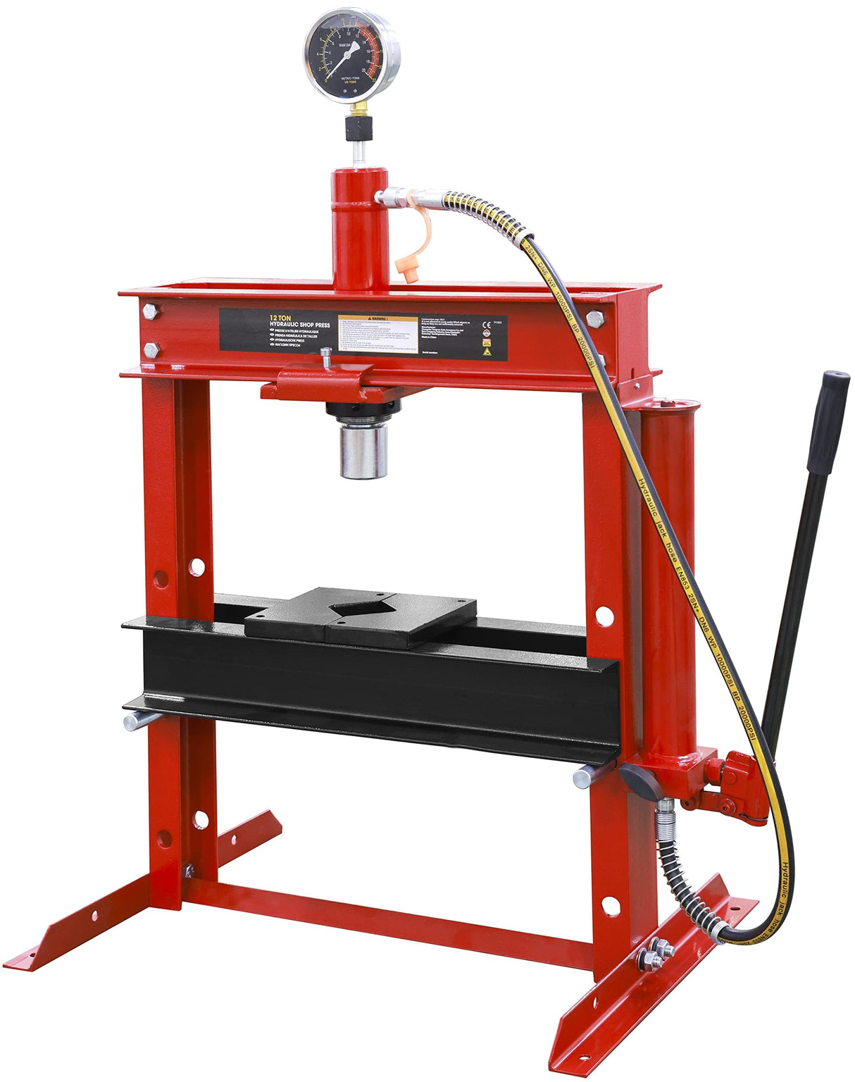 Torin ATY12001B-1 H-Shape Hydraulic Garage/Shop Benchtop Press with Stamping Plates, 12 Ton (24,000 lb) Capacity, Red Torin