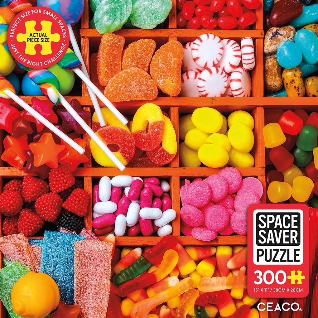 Ceaco – Candy Box - 300 Piece Jigsaw Space Saver Puzzle – Puzzles for Smaller Spaces and Surfaces