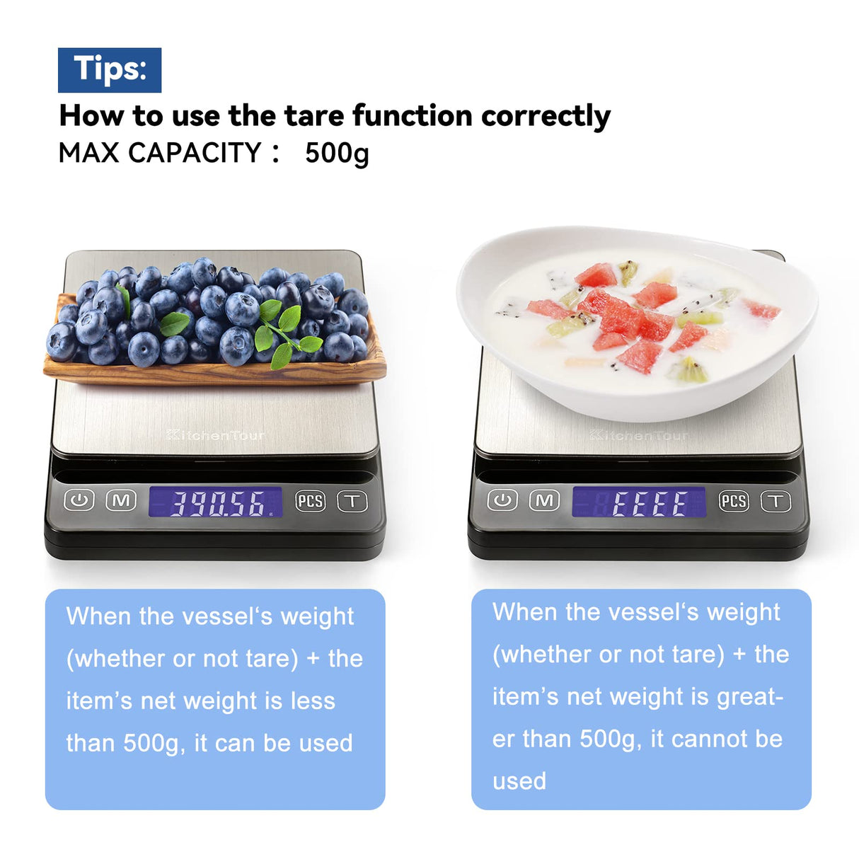 KitchenTour Digital Kitchen Scale - 500g/0.01g High Accuracy Precision Multifunction Food Meat Scale Small Scale Jewelry Lab Carat Powder Scale with Back-Lit LCD Display(Batteries Included) K KitchenTour