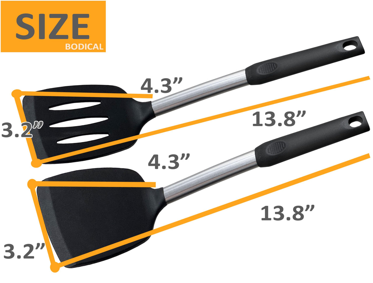 2 Pack Flexible Silicone Spatula, 600°F Heat Resistant Silicone Spatula Set for Nonstick Cookware, Kitchen Cooking Utensil Set for Egg Pancake Flipper-Slotted & Solid Spatula Set BodiCal