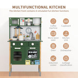 OOOK Kids Kitchen Playset with Sound and Light, Wooden Multifunctional Pretend Play Kitchen with Coffee Machine, Microwave, Dishwasher and Washer Toy ect., Kitchen Set for Kids Aged 3+ OOOK