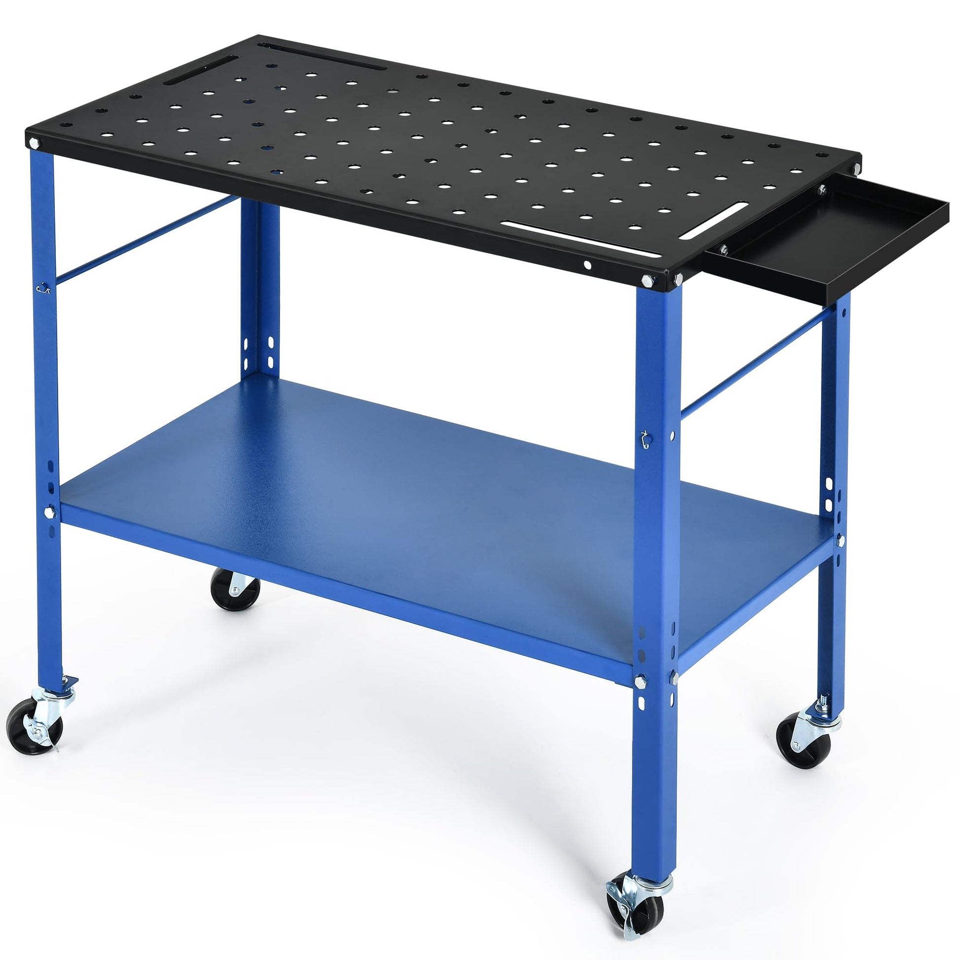 DWVO Portable Welding Table with Wheels, 36" x 18" Rolling Welding Table Top with 5/8" Fixture Holes & Storage Tray, 1200lb Load Capacity Metal Welding Bench, Extra Middle Shelf for Convenien - WoodArtSupply