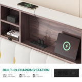 YITAHOME King Size Floating Bed Frame,Upholstered Platform Bed with RGB LED Lighting, USB Charging and Headboard Storage,Velvet Platform Bed Frame, Box Spring Not Required - Beige YITAHOME