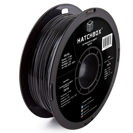 HATCHBOX PETG 3D Printer Filament, Dimensional Accuracy +/- 0.03 mm, 1 kg Spool, 1.75 mm, Black HATCHBOX