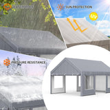 Klysiora 13x20 Ft. Metal Carport Garage with PE Fabric and Galvanized Steel Frame Outdoor Shelter for Cars, Trucks and Boats with 4 Doors and Mesh Windows for Ventilation - Grey Klysiora