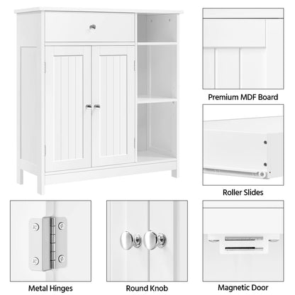 Yaheetech Bathroom Floor Cabinet, Kitchen Freestanding Storage Organizer, Large Side Cabinet with Doors, Drawer & Adjustable Shelves for Living Room, Entryway, 12" D x 29.5" W x 31.5" H, Whit - WoodArtSupply