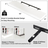 Venusmiles Floating Shelves for Wall, Large Wall Mounted Shelves with Invisible Brackets, Long Wood Floating Wall Shelf Shelves for Living Room, Bedroom, Kitchen, (White, 55" W x 12" D x 2" H) Venusmiles