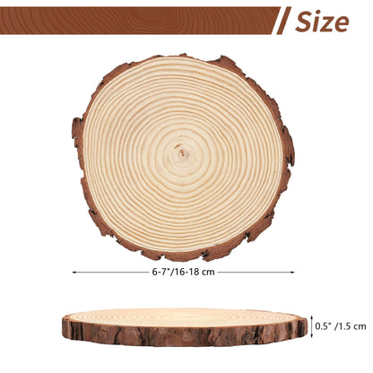 Set of 10 Wood Slices for Centerpieces 6-7 inch, Natural Unfinished Wood Craft Kits, Tree Slices with Bark for DIY Crafts Wedding Christmas Party Decoration, Wood Centerpieces for Tables