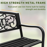 Kieperi 50" Heavy-Duty Garden Bench,600LBS Wrought Iron Welcome Patio Bench with PVC Back and, Outdoor Bench with Armrests for Porch Kieperi