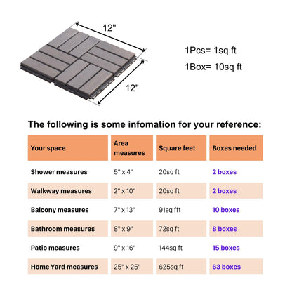 Dolonm Interlocking Solid Wood Deck Tiles, Golden Teak Wood for Flooring Tiles, for Patio Balcony Waterproof Both Indoor and Outdoor Decking Tile Gray Checker Striped 12 x 12 x 0.7 inches Pac - WoodArtSupply