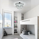 RHEAFON 9.8 Inch Mini Chandelier Light Fixture Round LED Crystal Ceiling Light Flush Mount Crystal Chandeliers for Bedroom Kitchen Foyer Closet Hallway Light, 6500K Cool White RHEAFON