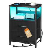 Yoobure Nightstand with Charging Station, LED Night Stand with Fabric Drawers and Storage Shelf for Bedroom, Nightstands Bedside Tables with USB Ports & Outlets, Small Night Stands, Bed Side Table Yoobure