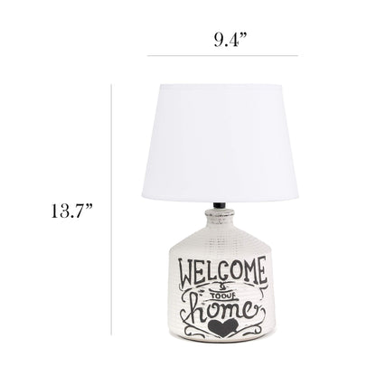 Simple Designs LT1066-HME Welcome Home Rustic Ceramic Farmhouse Foyer Entryway Accent Table Lamp with Fabric Shade - WoodArtSupply