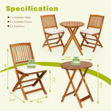 S AFSTAR 3 Pieces Patio Bistro Set, Acacia Wood Folding Bistro Set with Round Coffee Table & Padded Cushion, Outdoor Bistro Table and Chair Set of 2 for Patio, Balcony, Poolside & Porch (Beige) S AFSTAR