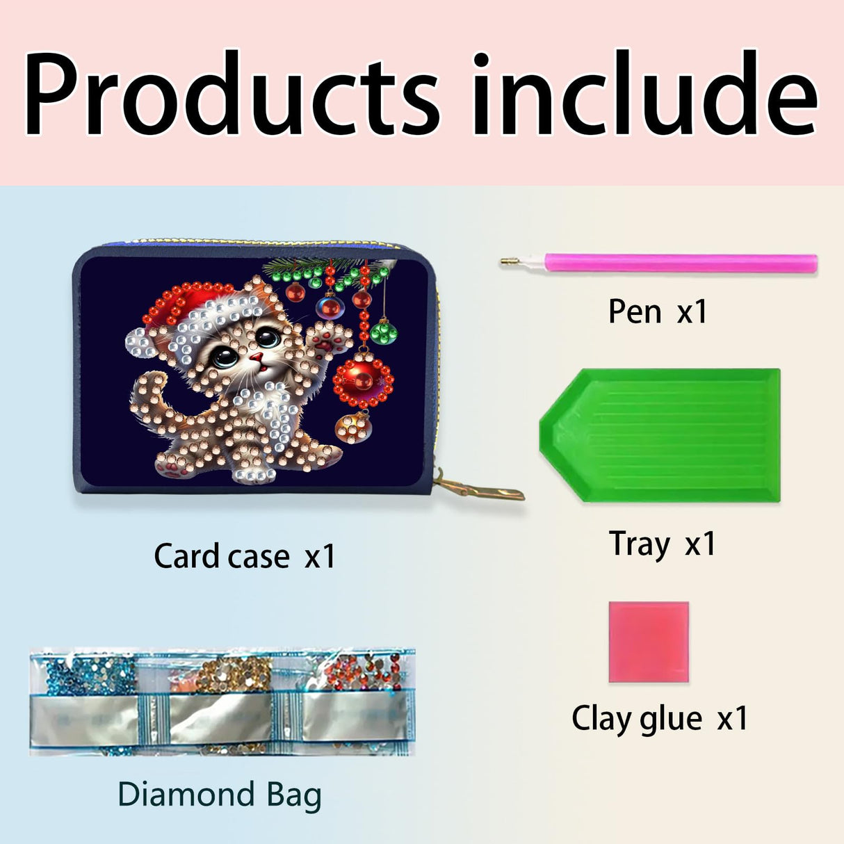 yzARTche Diamond Art Painting Christmas Credit Card Wallet, RFID Blocking Gem Art Leather Zipper Card Holder Wallet for Women-11-Cat yzARTche