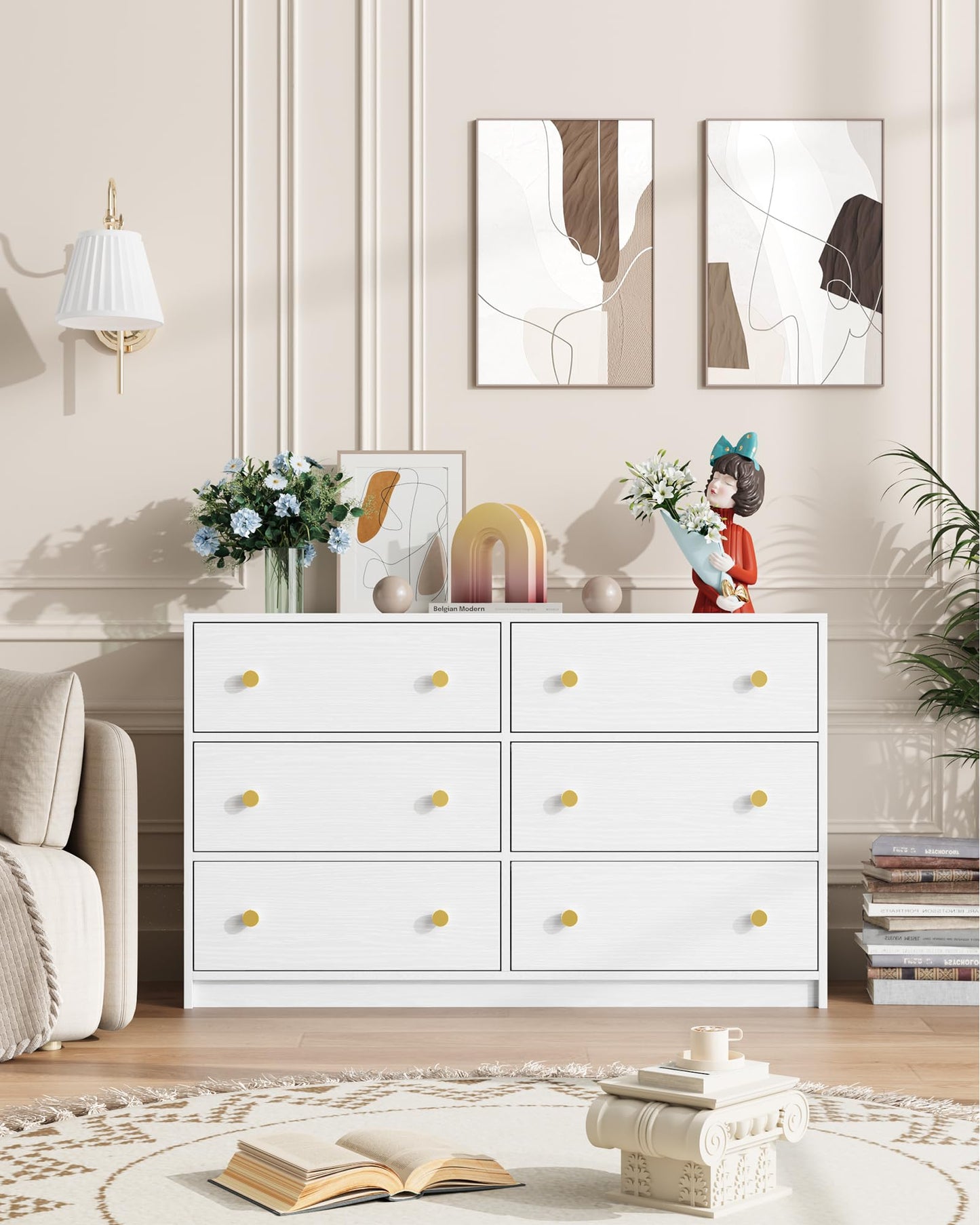 Nicehill Dresser for Bedroom with 6 Drawers, Fabric Storage Tower, Dresser & Chest of Drawers Organizer, Storage Cabinet for Hallway, Closets, Living Room,White Dresser Wooden（White） - WoodArtSupply