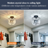 YYJLX Small Crystal Chandelier 2- Lights ，Modern Semi Flush Mount Ceiling Light Fixture for Hallway Kitchen Foyer （Black） YYJLX