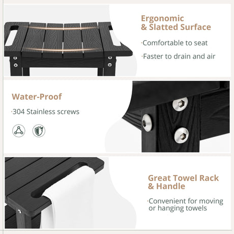 LUE BONA HDPS Shower Benches for Inside Shower, Black Shower Stool for Shaving Legs with Shelf, Waterproof Shower Chair Seat for Spa Bathroom, Weather Resistant/Non-Slip/Handles/Indoor or Outdoor Use LUE BONA