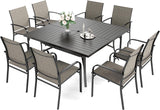 HERA'S HOUSE 9 Pieces Patio Dining Set, Outdoor Table and Chairs Set for 8, 8 x Brown Textilene Dining Chair and 60" Square Metal Dining Table, Outdoor Dining Sets for Lawn Garden Backyard Deck HERA'S HOUSE