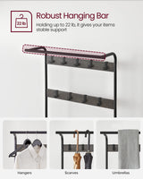 VASAGLE Coat Rack, Hall Tree with Shoe Bench for Entryway, Entryway Bench with Coat Rack, 4-in-1, with 9 Removable Hooks, a Hanging Rod, 13.3 x 28.3 x 72.1 Inches, Charcoal Gray and Black UHSR040B04 VASAGLE