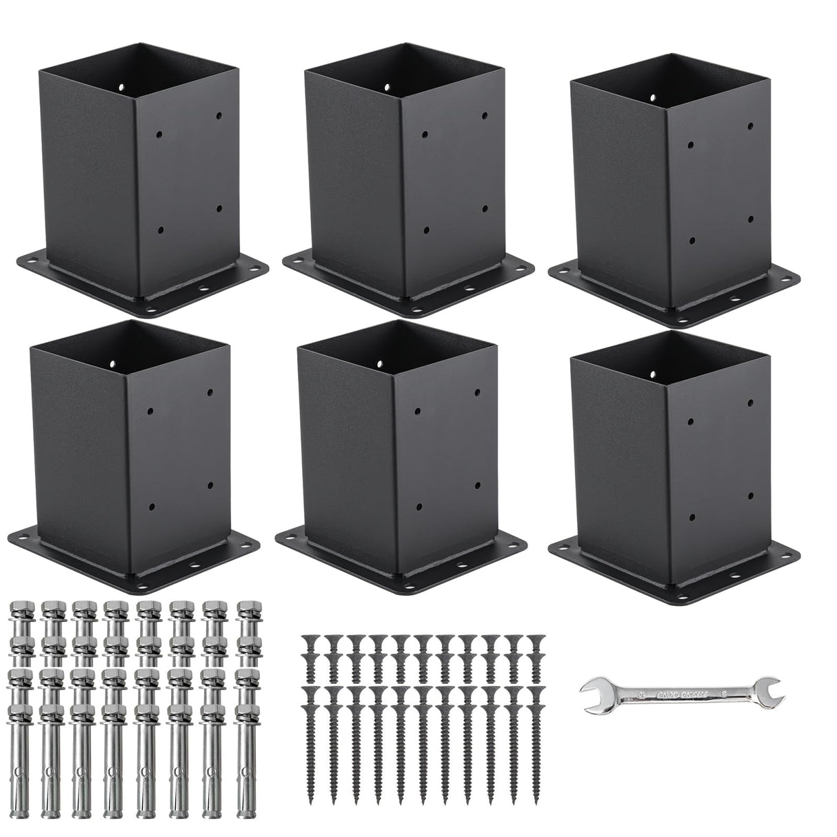 Nrspp 4x4 Post Base, 6 Sets Post Anchor, (Inner Size 3.5"x3.5") Black Metal Powder-Coated Deck Post Base Support for Outdoor Fence,Mailbox,Pergola Brackets Fence Kit Nrspp