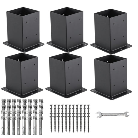 Nrspp 4x4 Post Base, 6 Sets Post Anchor, (Inner Size 3.5"x3.5") Black Metal Powder-Coated Deck Post Base Support for Outdoor Fence,Mailbox,Pergola Brackets Fence Kit Nrspp