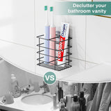 Oasiteege Adhesive Toothbrush Holder Wall Mounted, Suction Cup Toothpaste Organizer for Shower, Hanging Razor Tooth Brush Holder Storage Caddy with Drainage, Black Bathroom Accessories and Decor Oasiteege